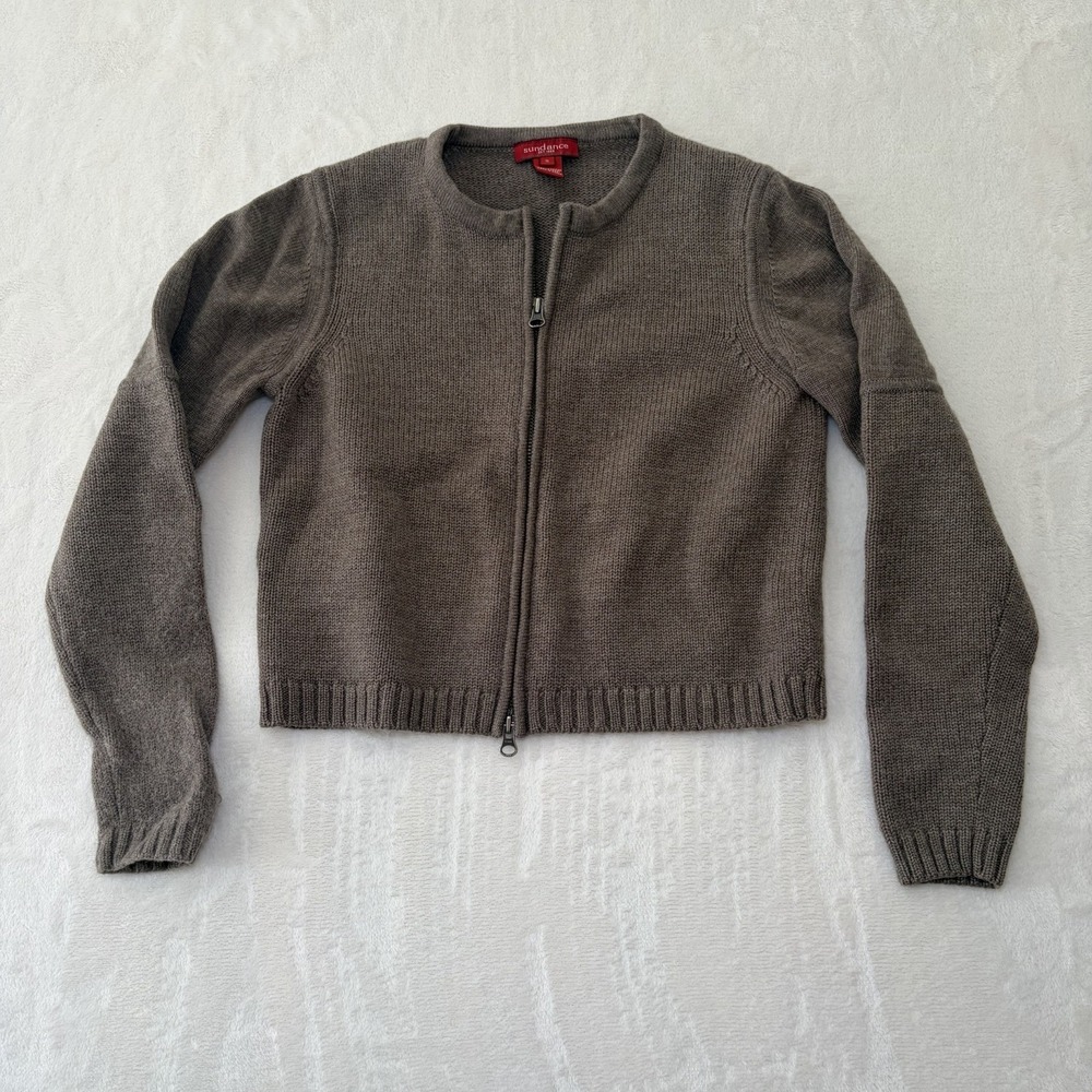 Sundance 100% Merino Wool Zip Cardigan Sweater Minimalist Outdoorsy Sz S Brown